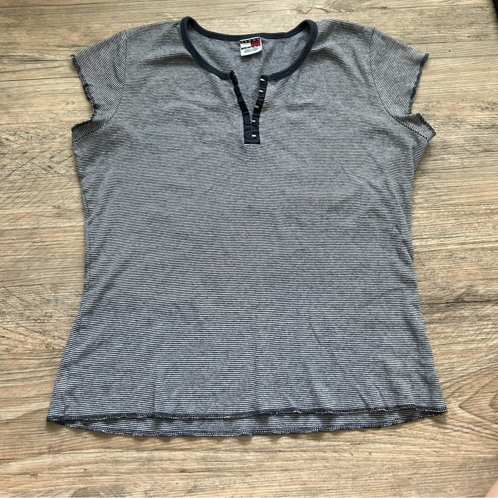 TOMMY Hilfiger “Tommy Jeans” Vintage Y2K Striped Hook and Eye Baby Tee Sz XL